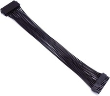 24 Pin ATX Power Cable, 12 Inch, 18AWG, Black, Male to Female, PVC Sheath, 18A, picture