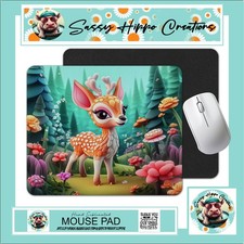 Mouse Pad Adorable Deer in Forest Flowers Anti Slip Back Easy Clean Sublimated picture