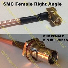 USA-CA RG174 SMC Female Angle to BNC FEMALE BIG BULKHEAD Coaxial RF Pigtail Cab picture