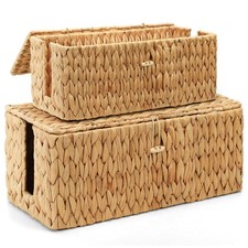 2 Pack Water Hyacinth Cable Management Box Cord Hider Organizer With Lid picture