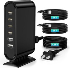 114W 6Port GaN USB C Hub Charging Station Block with 4 PD 4C2A-3FT-114W Black picture