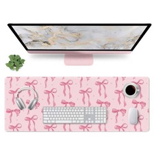 Pink Bow Desk Mat Mouse Pad - Large, Non-Slip Keyboard Pad for Girls, Students picture