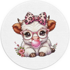 Funny Animal Highland Cow Animals Mouse Pad 7.9X7.9 Inch,Pink Bubble Gum Coquett picture