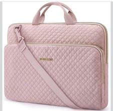 BAGSMART 15.6 Inch Laptop Case Sleeve Pale Pink Shoulder Strap Quilted Bag NWT picture