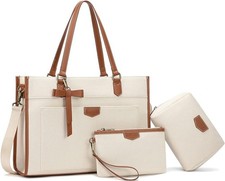 3pcs Laptop Bag for Women, 15.6 Inch Canvas Tote Bag Work, Business Briefcase picture
