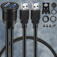 2 Ports Dual USB 3.0 Male to USB 3.0 Female AUX Flush Mount Car Mount picture