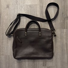 Fossil Dark Brown Leather Briefcase Laptop Bag with adjustable shoulder strap picture