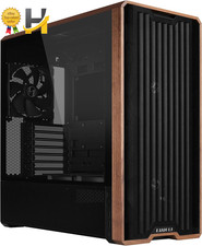 217 ATX Mid Tower PC Case 5 PWM Fans Black Walnut Wood picture