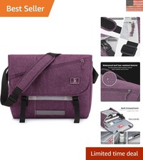 Elegant Purple Messenger Bag with Padded Laptop Compartment & Reflective Strips picture