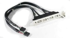 Dual 9 Pin Motherboard Header 4 USB 2.0 Port Cable Black Bracket Silver picture