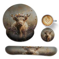 Highland Cow Wrist Rest Mouse Pad and Keyboard Support Set,Flower Butterfly 3... picture