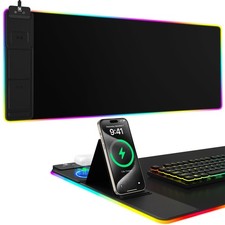 Large RGB Wireless Charging Mouse Pad with Phone Stand - Gaming Desk Mat picture