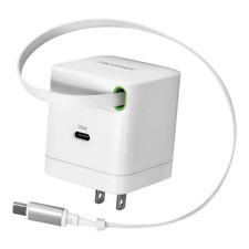 ReTrak - 70W USB-C Wall Charger 2ft Retractable 3 Port Cable Cord - White picture
