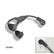 LOT 10pcs 1ft 16 AWG Low Profile Angled Power Y Cord NEMA5-15P to NEMA5-15R x2 picture