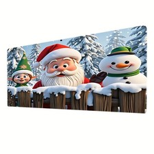 Winter-Themed Christmas Mouse Pad Featuring Snowmen, Santa Claus, And Elf Desi picture