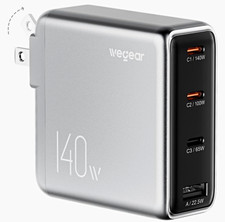 wegear 140W 4-Port Slim USB-C Charger Silver GaN picture