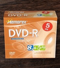 DVD -R Memorex 5 Pack 4.7GB 120 Min 8x Recordable Discs New Sealed picture