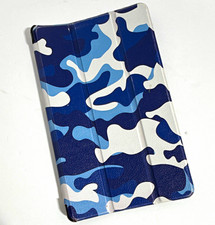 Blue Camo Synthetic Leather Folding Folio Tablet Case Cover w/ Stand picture