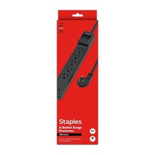 Staples TECH 6-Outlet Surge Protector, 6 Ft Braided Cord, 1800J Black, Black picture