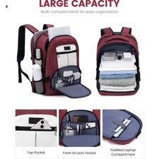 Modern Red Waterproof Travel Backpack with Wheels & 18 Pockets for Organization picture