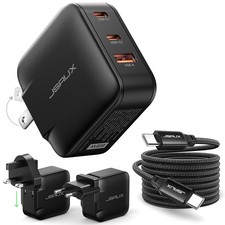 JSAUX 65W GaN USB C Wall Charger, 3 Ports, with Cable and EU/UK Travel Black picture