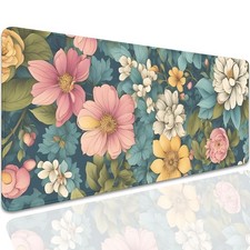 Colorful Flowers Desk Pad Mouse Pad,Large Floral Mouse Mat with Stitched Edge... picture