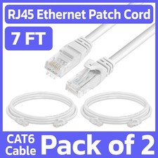 2 Pack White Cat6 Cable 7ft LAN Internet Patch Cord Ethernet Cable Network RJ45 picture