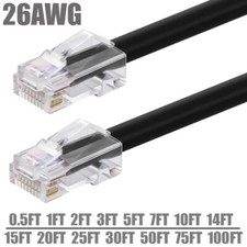 0.5FT 1FT 5FT 10FT 50FT 100FT CAT6A RJ45 Ethernet Non-Boot Cable 26AWG Black LOT picture
