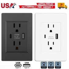 Dual Wall Outlet with USB Ports Charger AC Power Receptacle Plate Panel 15A 120V picture