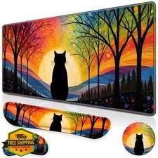 Canjoy Cute Black Cats Anime Mouse Pad Set, 4-in-1 Kawaii Large Mouse Pad + K... picture