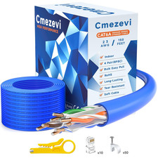 Bulk CAT 6a Ethernet Cable 150 FT, 10Gbps 23AWG CAT6a Cord, Blue picture