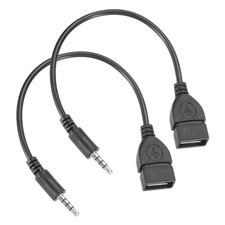 2 Pcs Aux to USB Cable, 3.5mm Male Audio Aux Jack Plug to USB 2.0 Female, Black picture