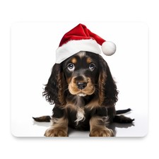 English Cocker Spaniel Black & Tan Puppy Santa Hat Christmas Mouse Pad 9.25x7.75 picture