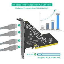 PCIe 16X OCuLink Expansion Card, 4-Port SFF-8611/8612 Bifurcate Adapter 4x4 NAS picture