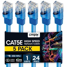 5 Pack Cat5e Ethernet Patch Cable 1.5ft-15ft High-Speed Internet LAN Cord Blue picture