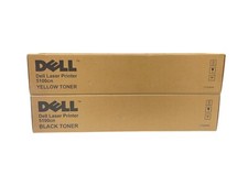 Lot 2x DELL 5100CN Laser Print Cartridge BLACK & YELLOW Toner, GG577, HG308 NEW picture