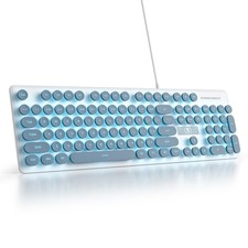 Wired Quiet Membrane Keyboard 104Keys Retro Typewriter White LED Blue PC picture