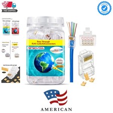 RJ45 23AWG Cat6a Cat6 Connector Gold Plated 8P8C Pass Through Ends UTP Networ... picture