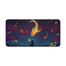 Koi Moonlight Cat Desk Mat | Fish Night Sky Gaming Pad picture