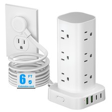 White Tower Power Strip 12 AC Outlets 4 USB Surge Protector 6FT Cord picture