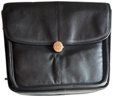 Dell Genuine Leather Black Laptop Briefcase Bag Case Professional Organizer New picture