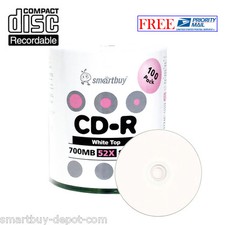 100-Pack SmartBuy Blank CD-R CDR 52X 700MB/80Min White Top Recordable Disc picture