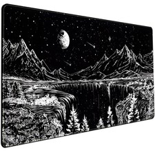 Black and White Desk Mat Dark Nature Forest Mouse pad XXL Starry Night Mountain picture