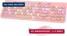 Wireless Retro Typewriter Keyboard and Mouse Combo, Pink Colorful, 2.4GHz picture