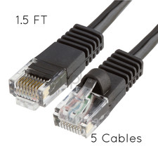 5x 1.5FT CAT5e Cable Ethernet Lan Network CAT5 RJ45 Patch Cord Black NEW picture