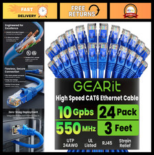 24-Pack Snagless Cat6 Ethernet Cables 3ft Blue High-Speed Network Patch Cords picture