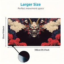 A Large Gaming Mouse Pad Featuring a Red And Black Cloud Skull Design with a J picture