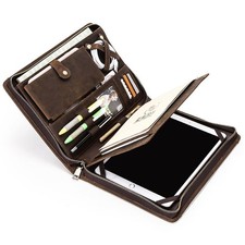 Genuine Leather Tablet Portfolio 10.5 Zipper Case Business Organizer Pen Slot picture
