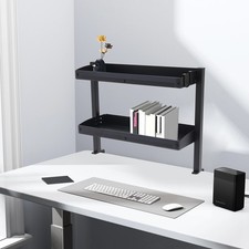 Desktop or Under-Desk Shelf Clamp-on 2-Tier Shelving W/ Adjustable Storage Tray picture