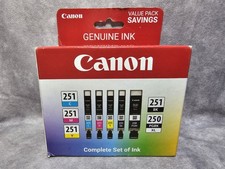 Genuine Canon 250xl Black & 251 Cyan Magenta Yellow Color Ink Cartridges OEM New picture